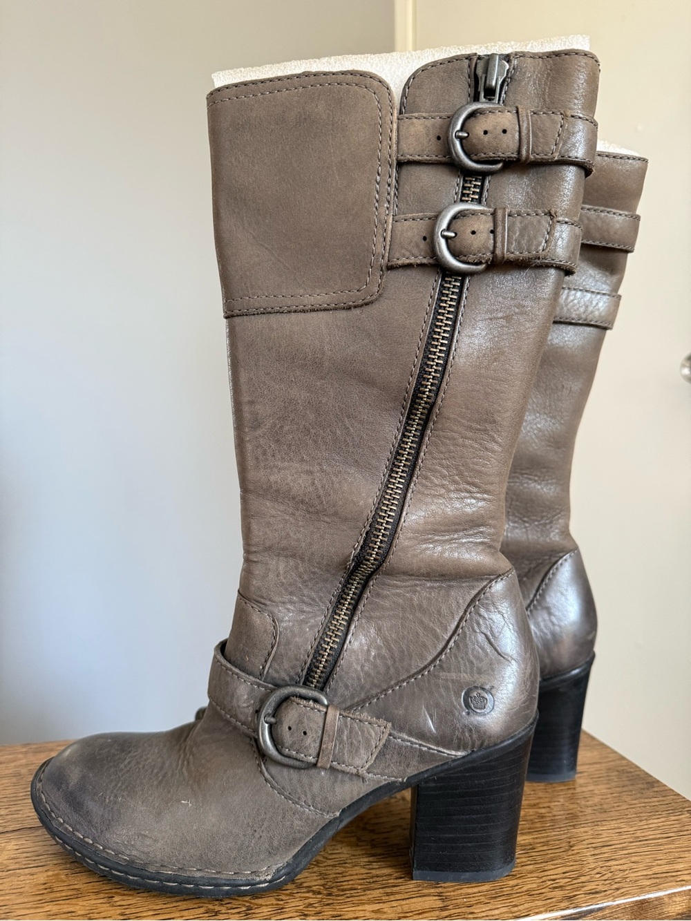 Born grey Leather Mid-Calf Heeled Boots